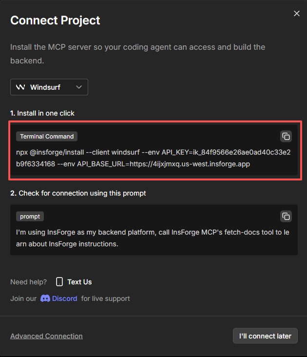 Set up MCP for Cursor, Claude, Windsurf, and more - InsForge Docs